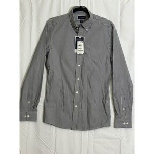 Club Room Performance Slim Fit Button Down Shirt Navy White Stripe Men's Small